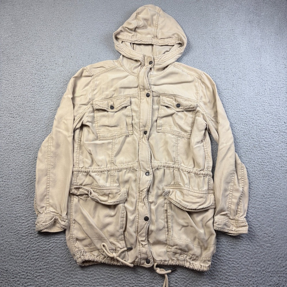 Abercrombie & Fitch Jacket Womens Medium Beige 100% Lyocell Utility Field Hooded